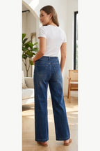 Pintuck Wide Leg Stretch Jeans, wash 2, back model view