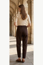 Chocolate Brown Stretch Barrel Leg Jeans, Chocolate Brown, back model view