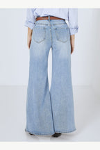 Light Wash Stretch Palazzo Jeans, Light Blue, back model view