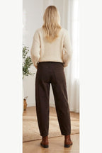 Barrel Leg Jeans with Side Seam Detail, Chocolate Brown, back model view