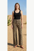 Leopard Print Wide Leg Stretch Jeans, Leopard Print, front model view