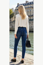 Diamanté Detail Stretch Skinny Jeans, Blue, back model view