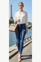 All-Over Diamanté Stretch Skinny Jeans, Blue, front model view
